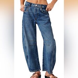 Baggy Boyfriend Vintage Wide Leg Mid Rise Barrel Denim Ankle Jeans Size 10